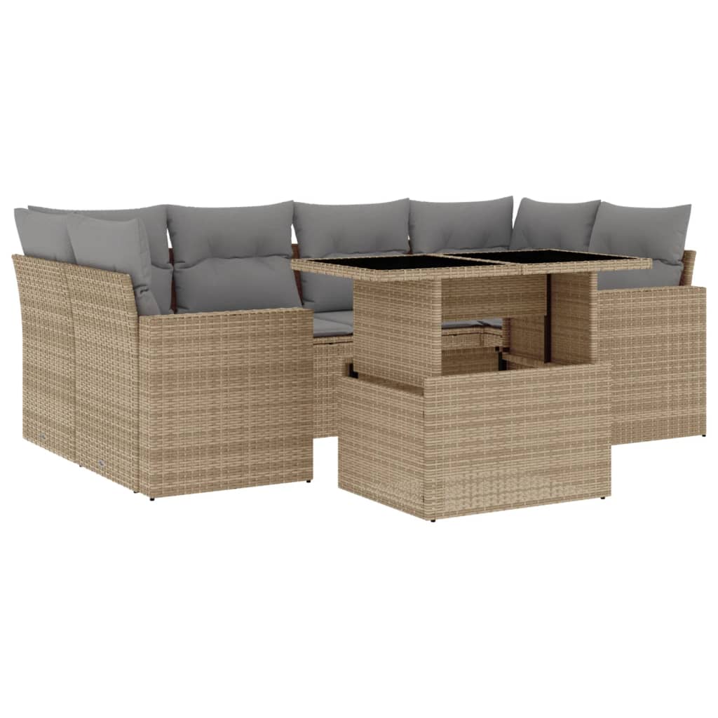 Set Divani da Giardino 7 pz con Cuscini Beige in Polyrattan | homemem39