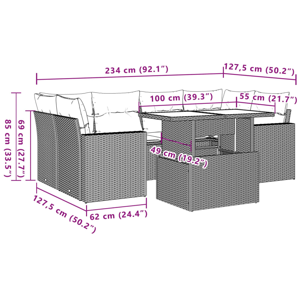 Set Divani da Giardino 7 pz con Cuscini Beige in Polyrattan | homemem39
