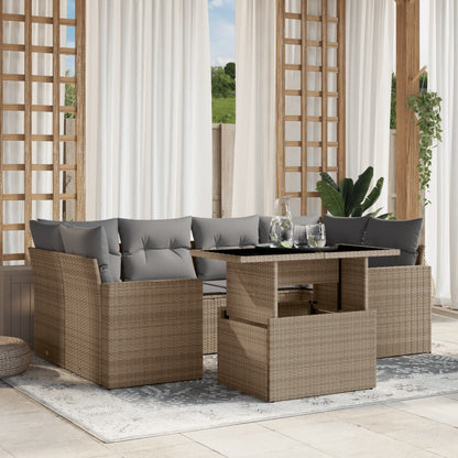 Set Divani da Giardino 7 pz con Cuscini Beige in Polyrattan | homemem39
