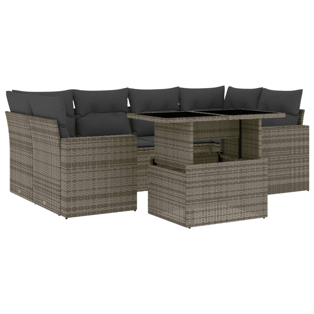 Set Divani da Giardino 7 pz con Cuscini Grigio in Polyrattan | homemem39