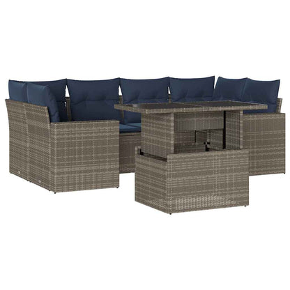Set Divani da Giardino 7 pz con Cuscini Grigio in Polyrattan | homemem39