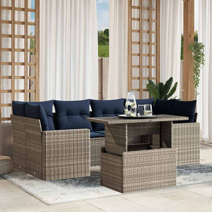 Set Divani da Giardino 7 pz con Cuscini Grigio in Polyrattan