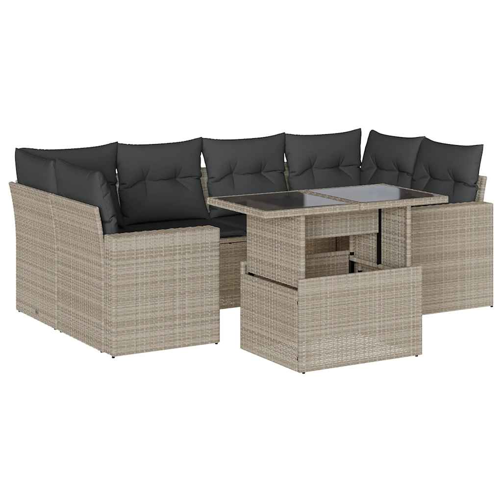 Set Divani da Giardino 7pz con Cuscini Grigio Chiaro Polyrattan - homemem39