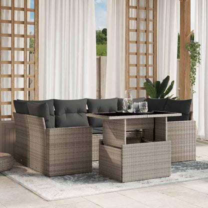 Set Divani da Giardino 7pz con Cuscini Grigio Chiaro Polyrattan - homemem39