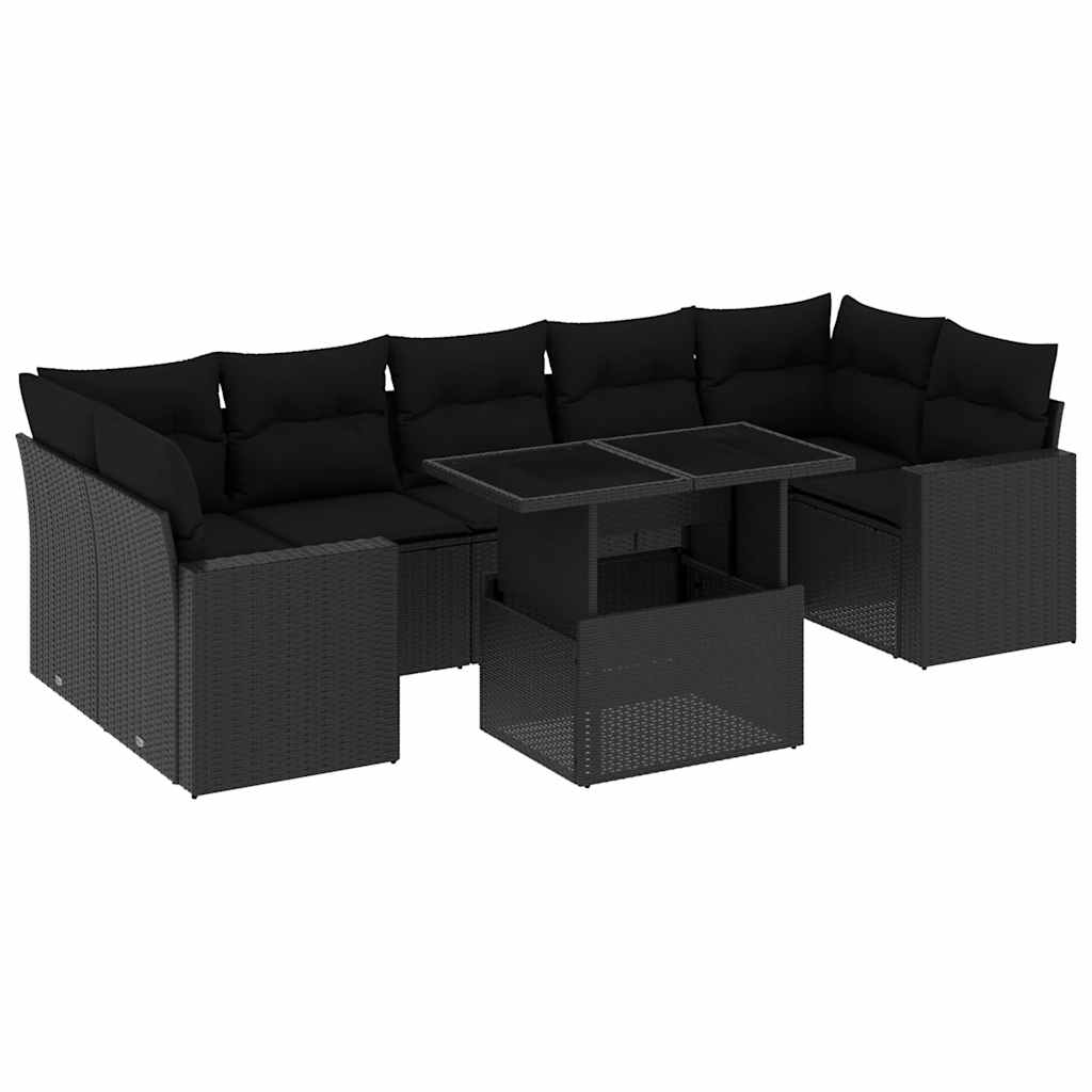 Set Divani da Giardino con Cuscini 8 pz Nero in Polyrattan - homemem39