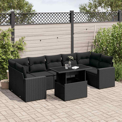 Set Divani da Giardino con Cuscini 8 pz Nero in Polyrattan | homemem39