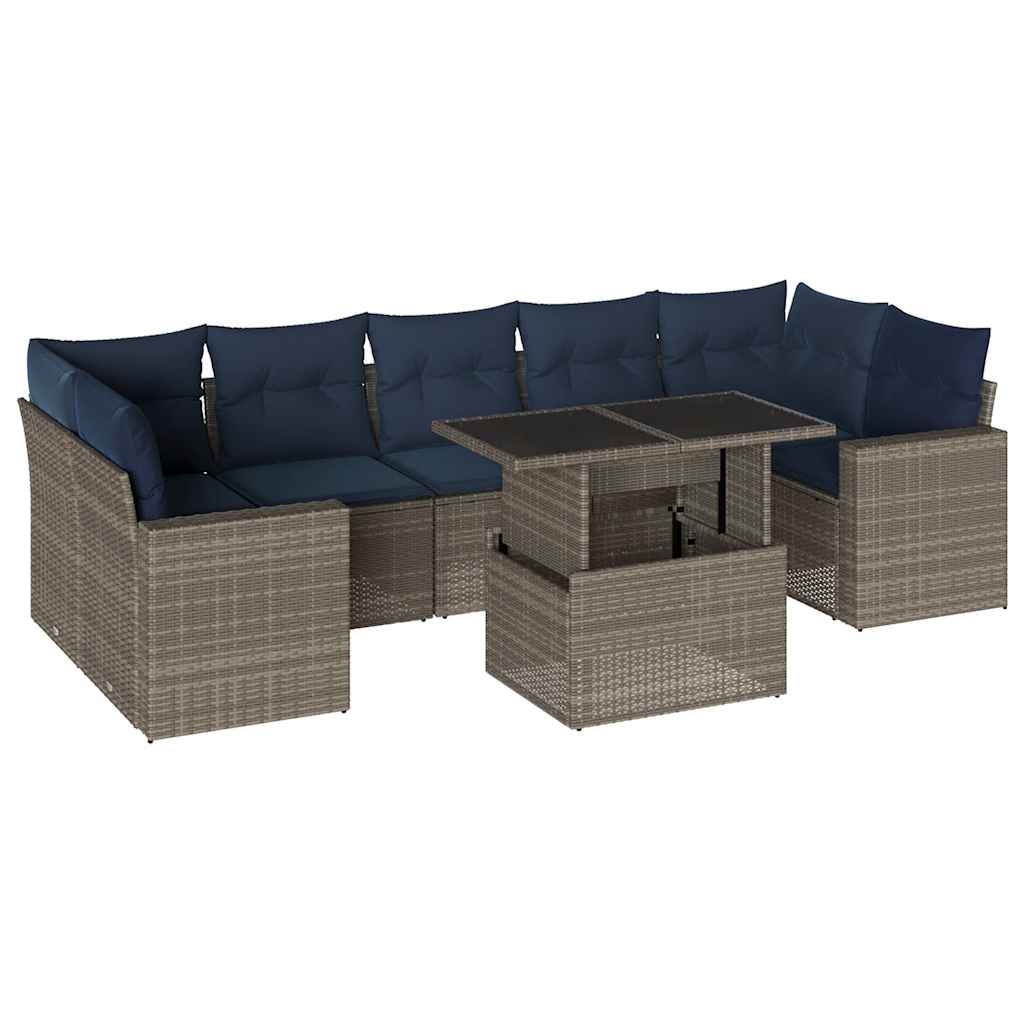 Set Divani da Giardino 8 pz con Cuscini Grigio in Polyrattan | homemem39
