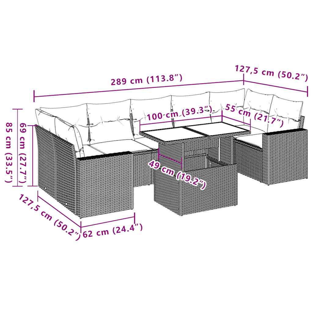 Set Divani da Giardino 8 pz con Cuscini Grigio in Polyrattan | homemem39