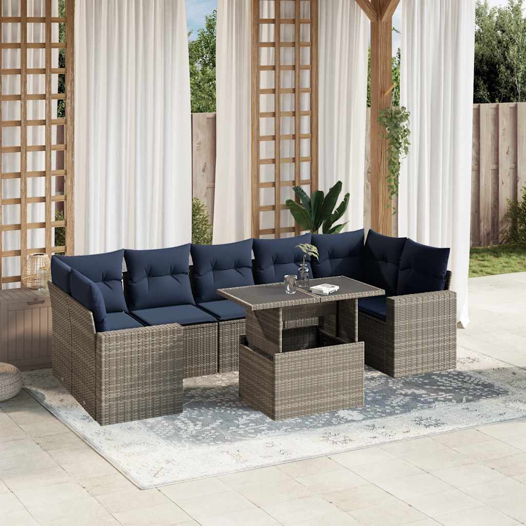 Set Divani da Giardino 8 pz con Cuscini Grigio in Polyrattan | homemem39