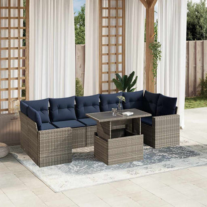 Set Divani da Giardino 8 pz con Cuscini Grigio in Polyrattan | homemem39