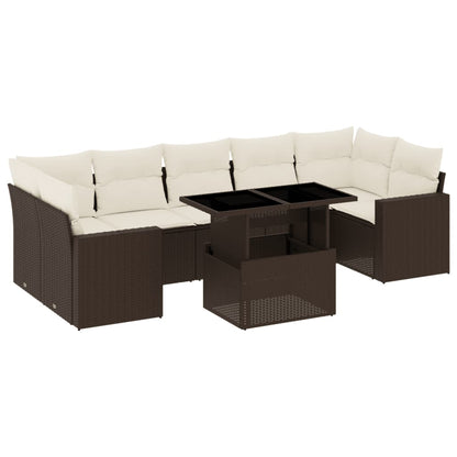 Set Divani da Giardino 8 pz con Cuscini Marrone in Polyrattan - homemem39