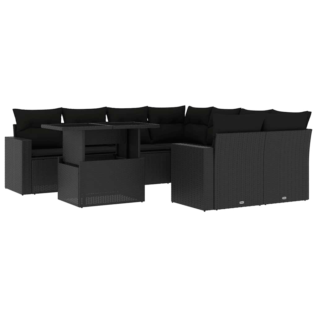 Set Divani da Giardino 9 pz con Cuscini Nero in Polyrattan | homemem39