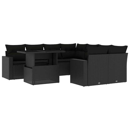 Set Divani da Giardino 9 pz con Cuscini Nero in Polyrattan | homemem39