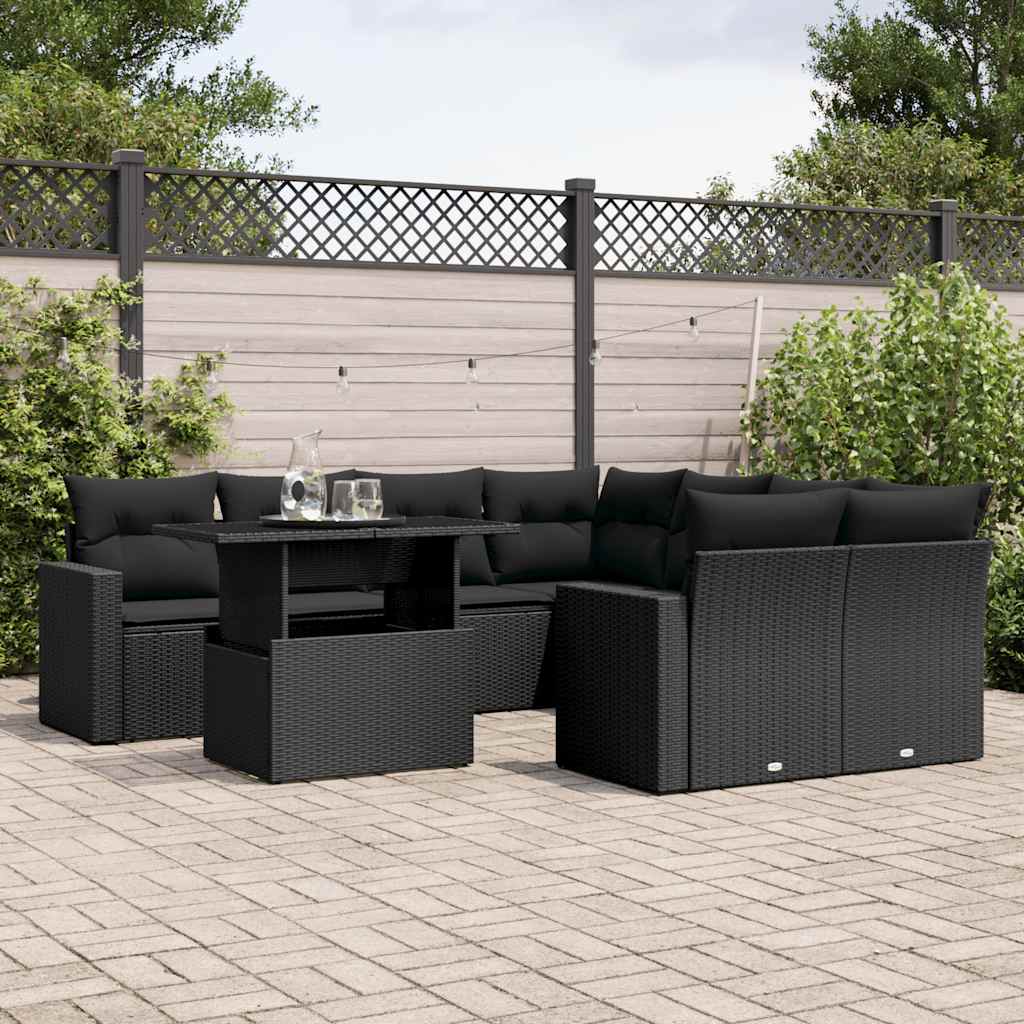 Set Divani da Giardino 9 pz con Cuscini Nero in Polyrattan - homemem39