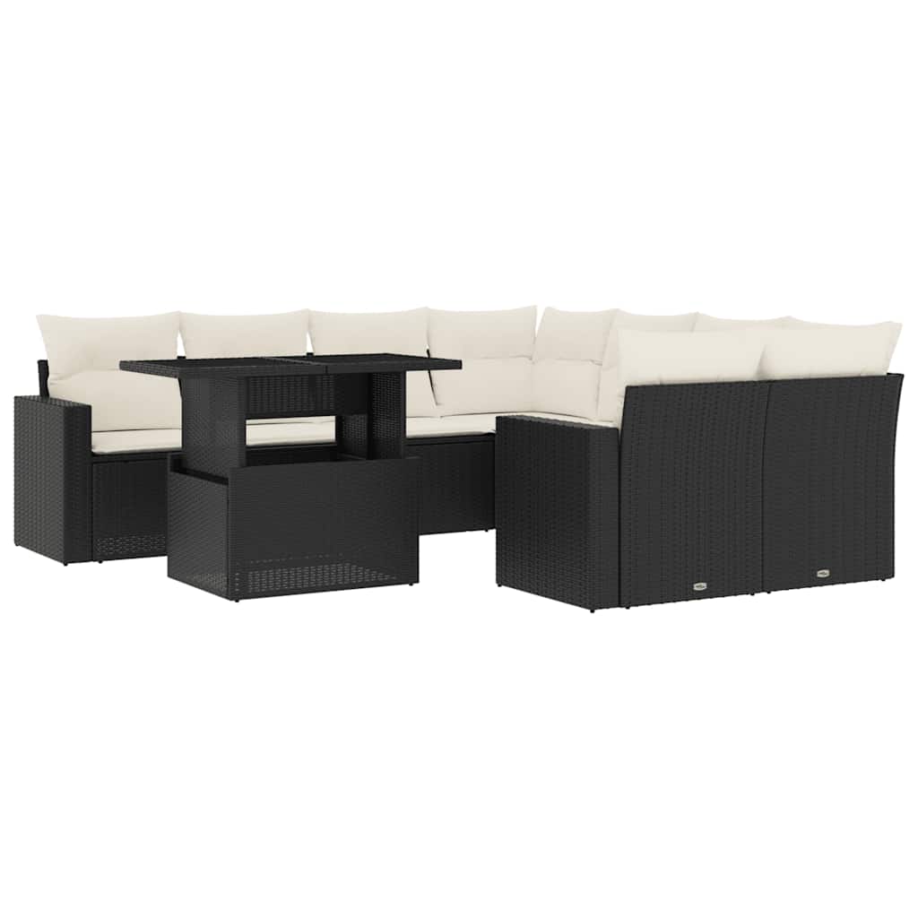 Set Divani da Giardino 9 pz con Cuscini Nero in Polyrattan - homemem39