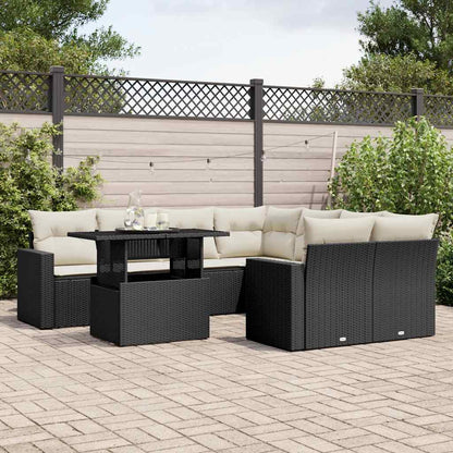Set Divani da Giardino 9 pz con Cuscini Nero in Polyrattan | homemem39