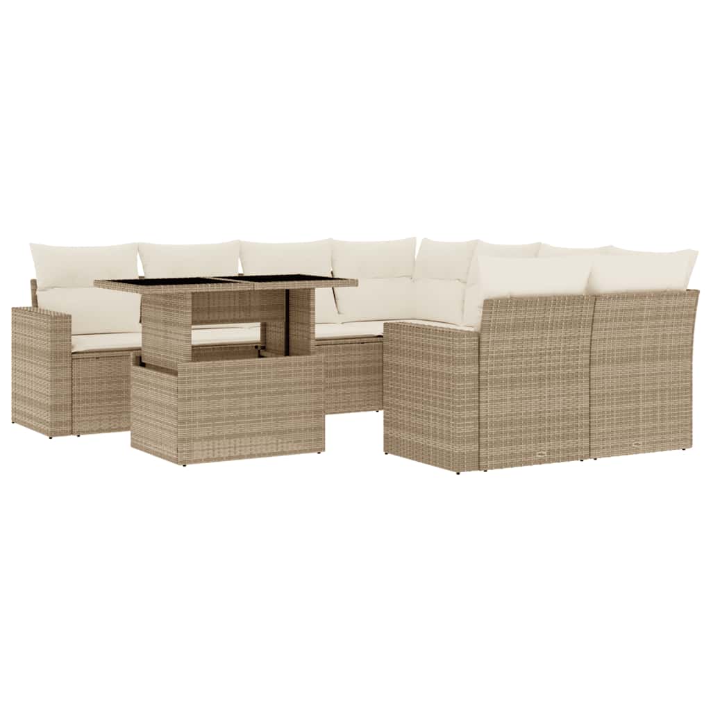 Set Divano da Giardino 9 pz con Cuscini Beige in Polyrattan - homemem39