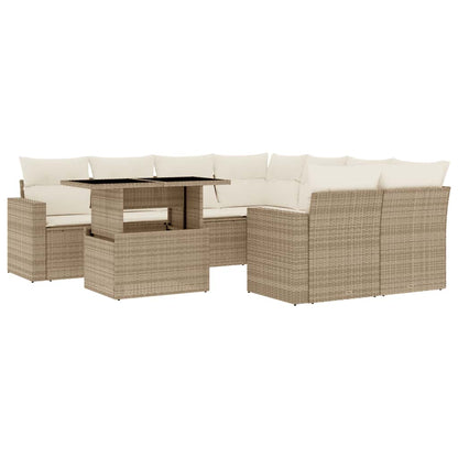 Set Divano da Giardino 9 pz con Cuscini Beige in Polyrattan - homemem39