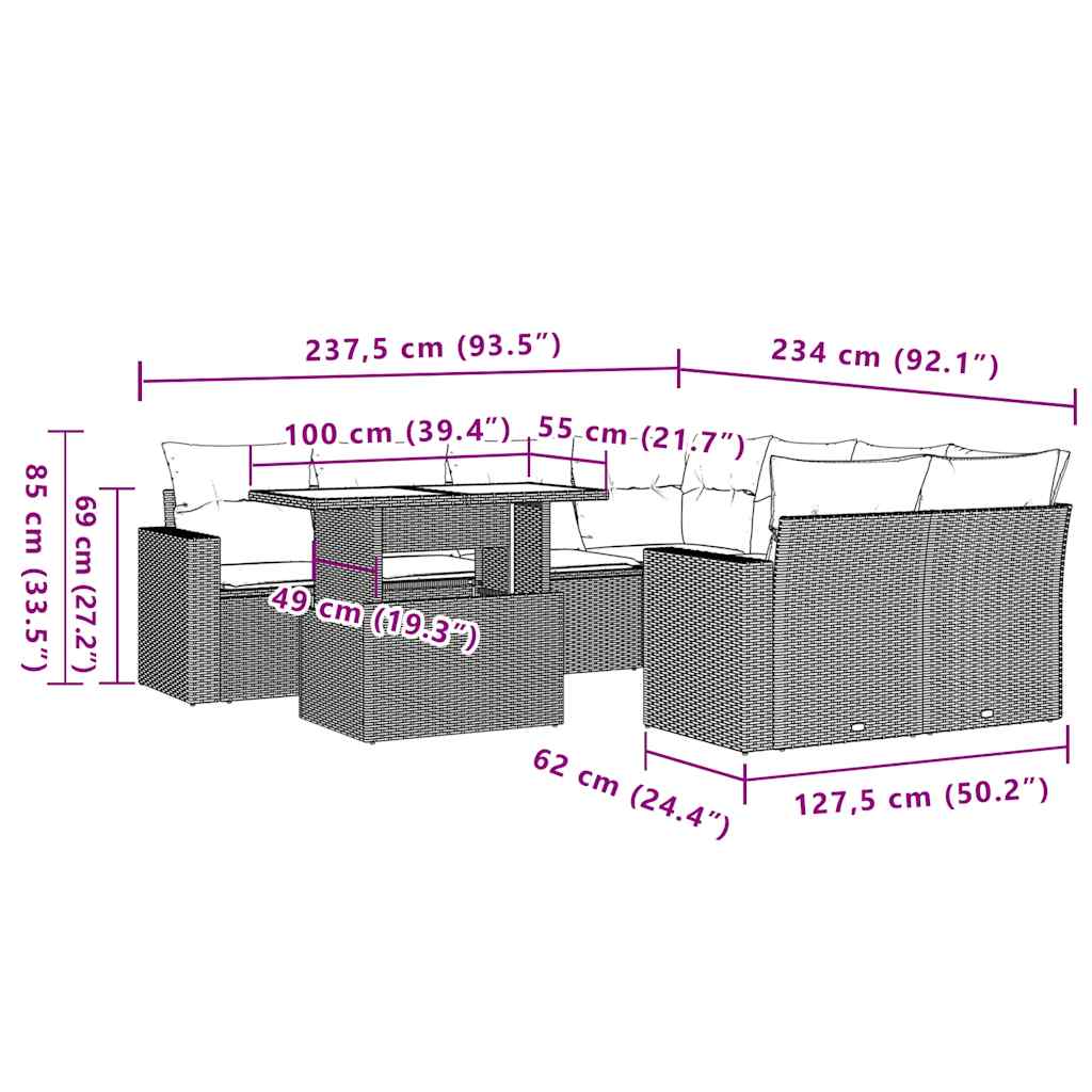 Set Divano da Giardino 9 pz con Cuscini Beige in Polyrattan - homemem39