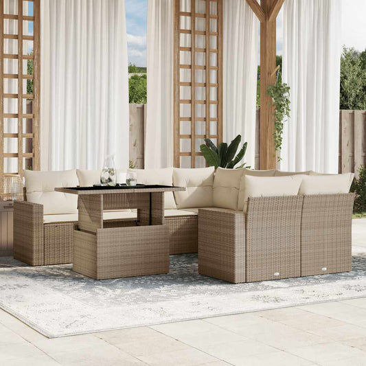 Set Divano da Giardino 9 pz con Cuscini Beige in Polyrattan - homemem39