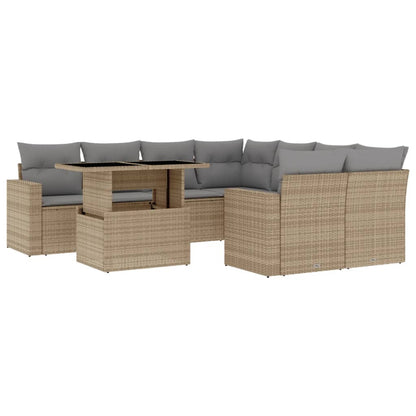 Set Divano da Giardino 9 pz con Cuscini Beige in Polyrattan - homemem39
