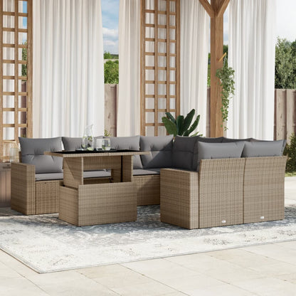 Set Divano da Giardino 9 pz con Cuscini Beige in Polyrattan - homemem39