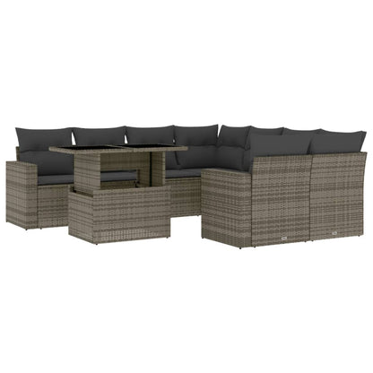 Set Divano da Giardino 9 pz con Cuscini Grigio in Polyrattan - homemem39