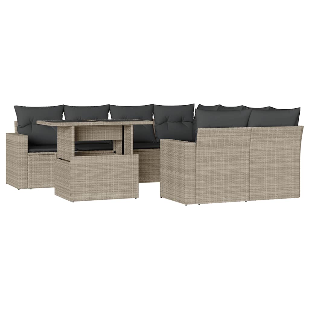 Set Divano da Giardino 9pz con Cuscini Grigio Chiaro Polyrattan - homemem39