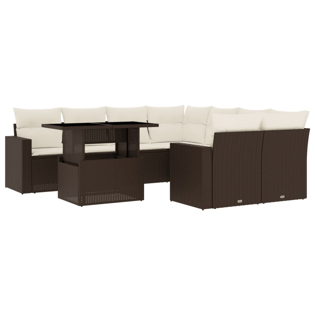 Set Divani da Giardino 9pz con Cuscini Marrone in Polyrattan - homemem39