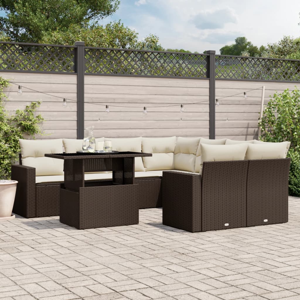 Set Divani da Giardino 9pz con Cuscini Marrone in Polyrattan - homemem39