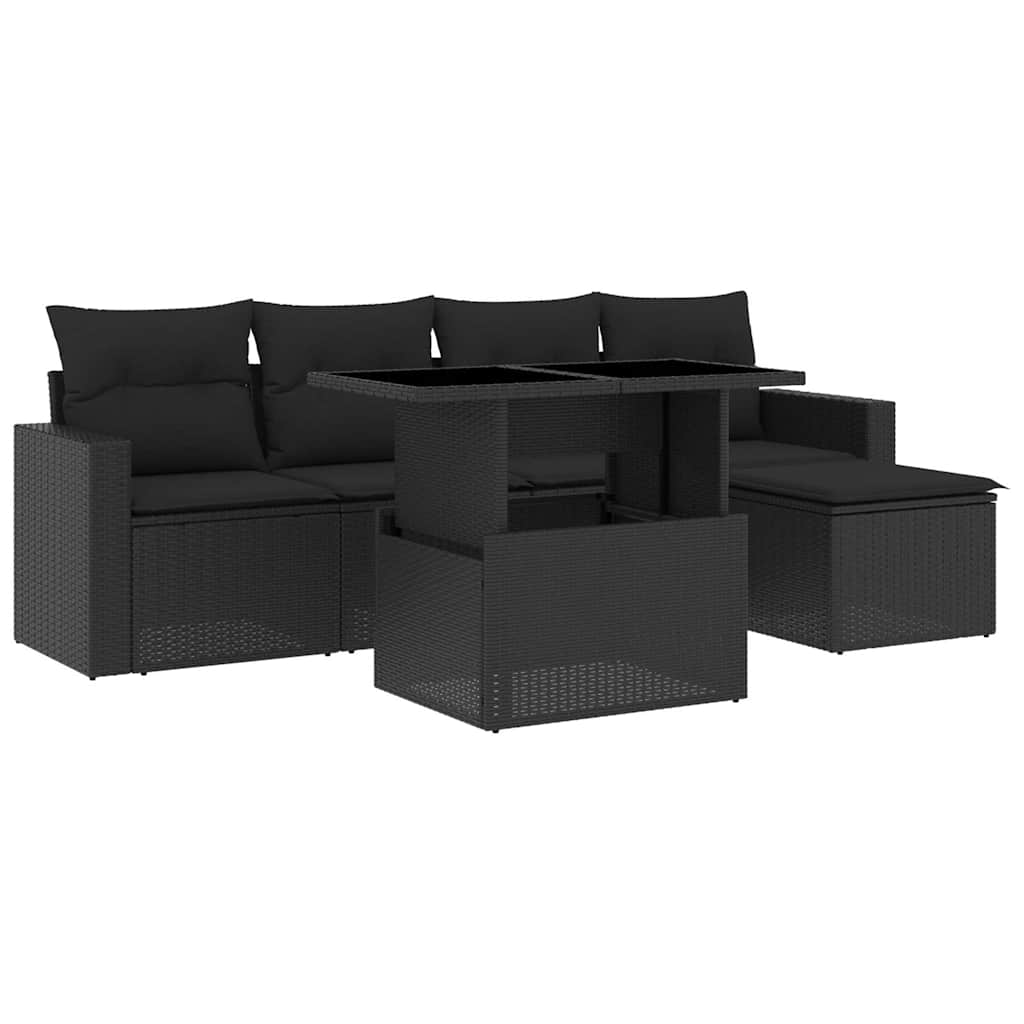 Set Divano da Giardino 6 pz con Cuscini Nero in Polyrattan | homemem39