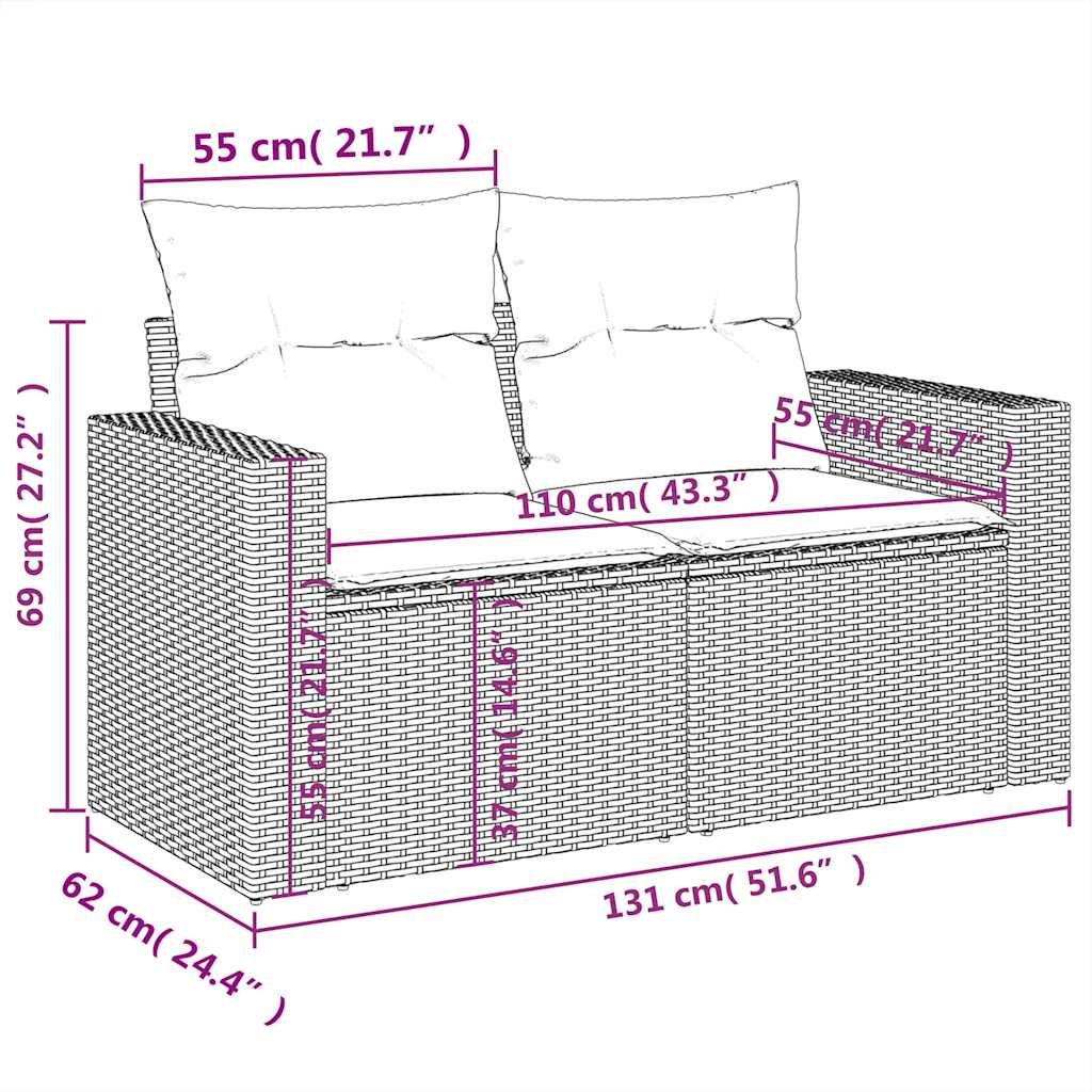 Set Divano da Giardino 6 pz con Cuscini Nero in Polyrattan | homemem39