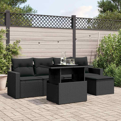 Set Divano da Giardino 6 pz con Cuscini Nero in Polyrattan | homemem39