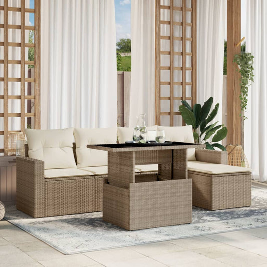 Set Divano da Giardino 6 pz con Cuscini Beige in Polyrattan - homemem39