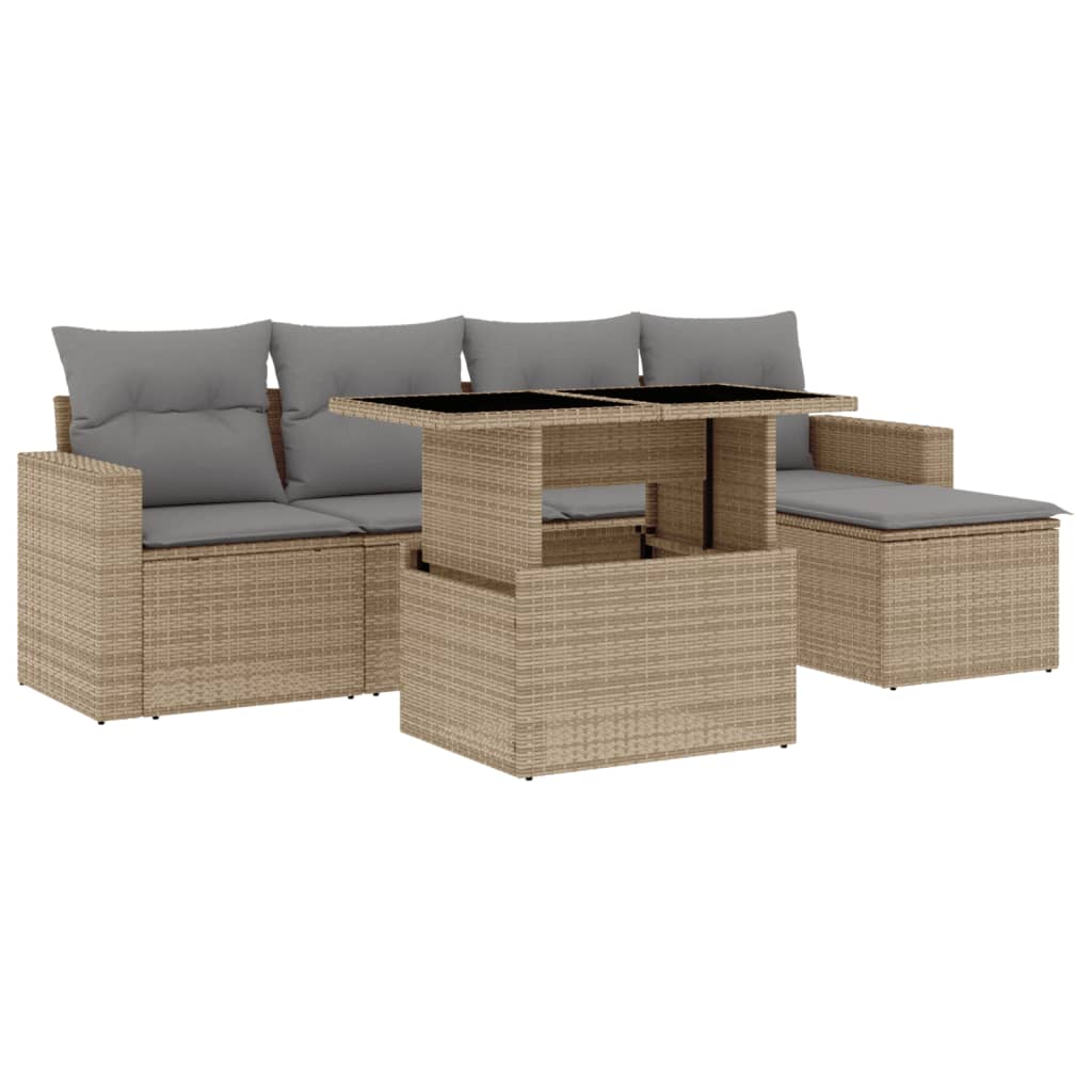 Set Divano da Giardino 6 pz con Cuscini Beige in Polyrattan - homemem39