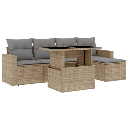 Set Divano da Giardino 6 pz con Cuscini Beige in Polyrattan - homemem39