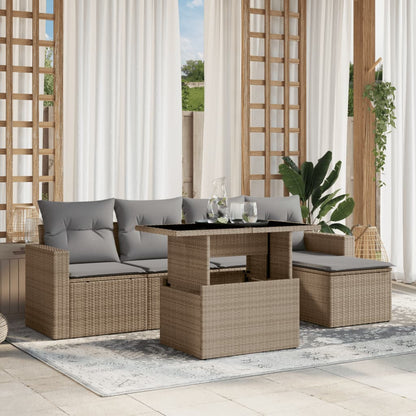 Set Divano da Giardino 6 pz con Cuscini Beige in Polyrattan - homemem39