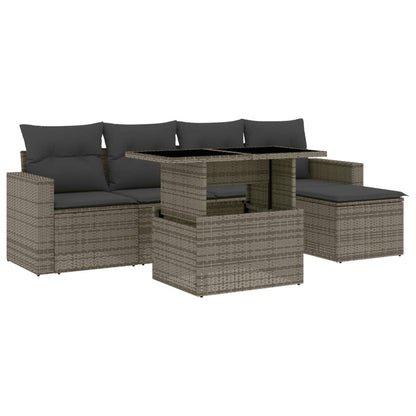 Set Divano da Giardino 6 pz con Cuscini Grigio in Polyrattan - homemem39
