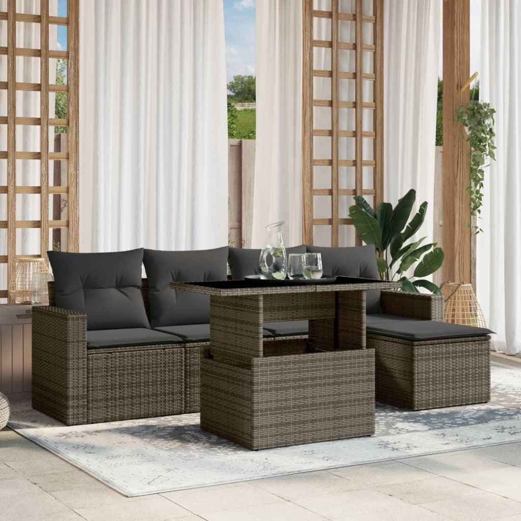 Set Divano da Giardino 6 pz con Cuscini Grigio in Polyrattan - homemem39