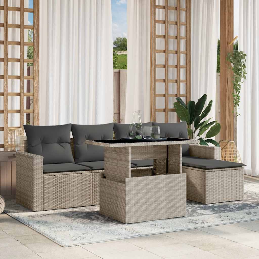 Set Divano da Giardino 6pz con Cuscini Grigio Chiaro Polyrattan - homemem39