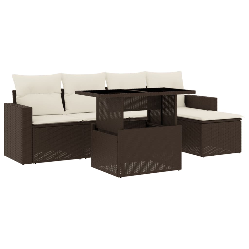 Set Divano da Giardino 6 pz con Cuscini Marrone in Polyrattan - homemem39