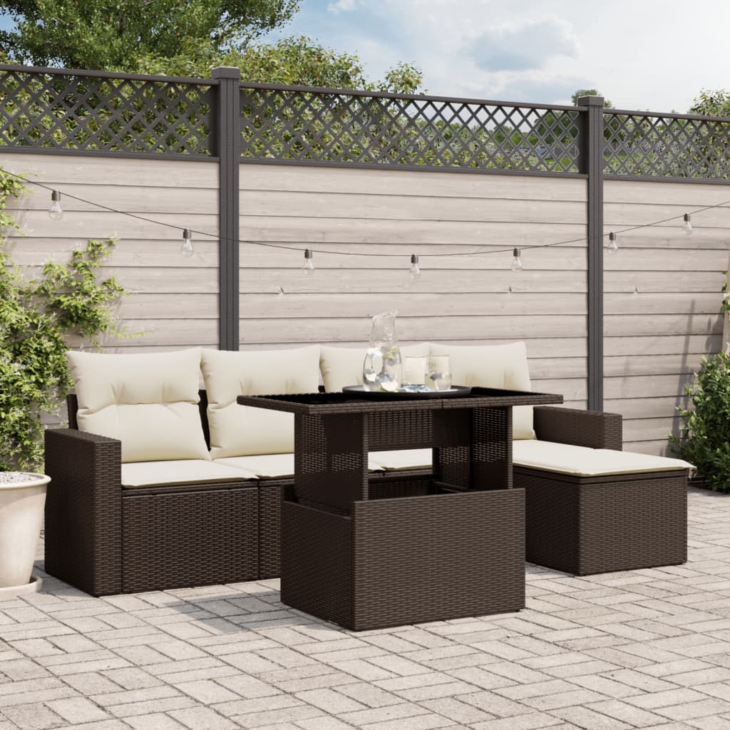 Set Divano da Giardino 6 pz con Cuscini Marrone in Polyrattan - homemem39