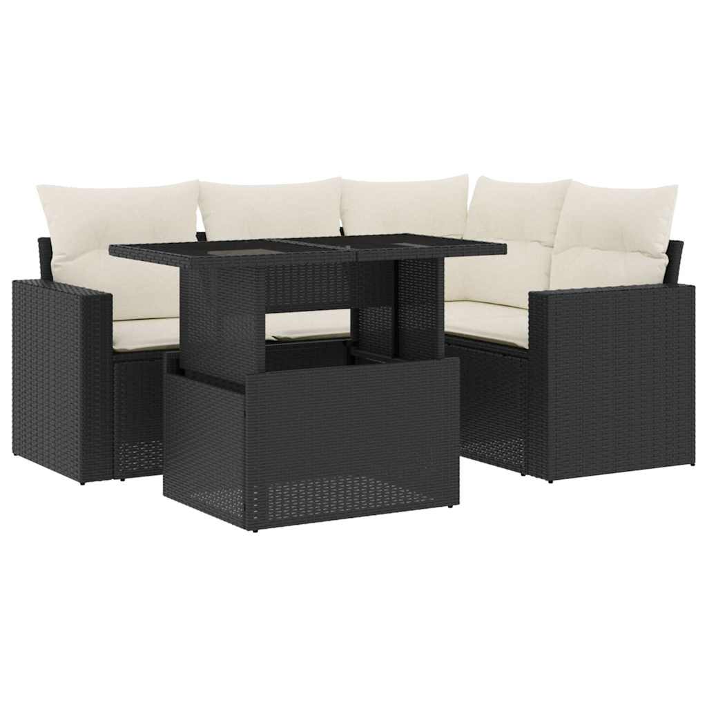 Set Divani da Giardino 5 pz con Cuscini in Polyrattan Nero - homemem39