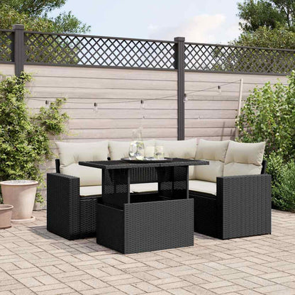 Set Divani da Giardino 5 pz con Cuscini in Polyrattan Nero | homemem39