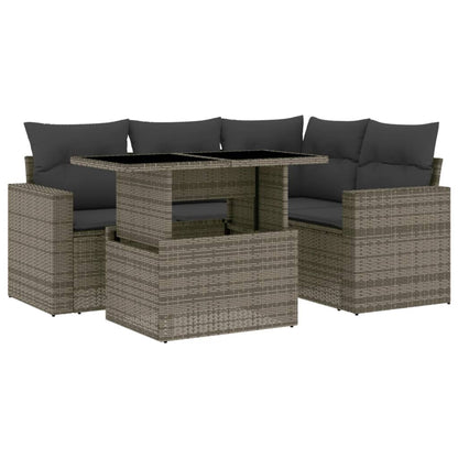 Set Divano da Giardino 5 pz con Cuscini Grigio in Polyrattan - homemem39