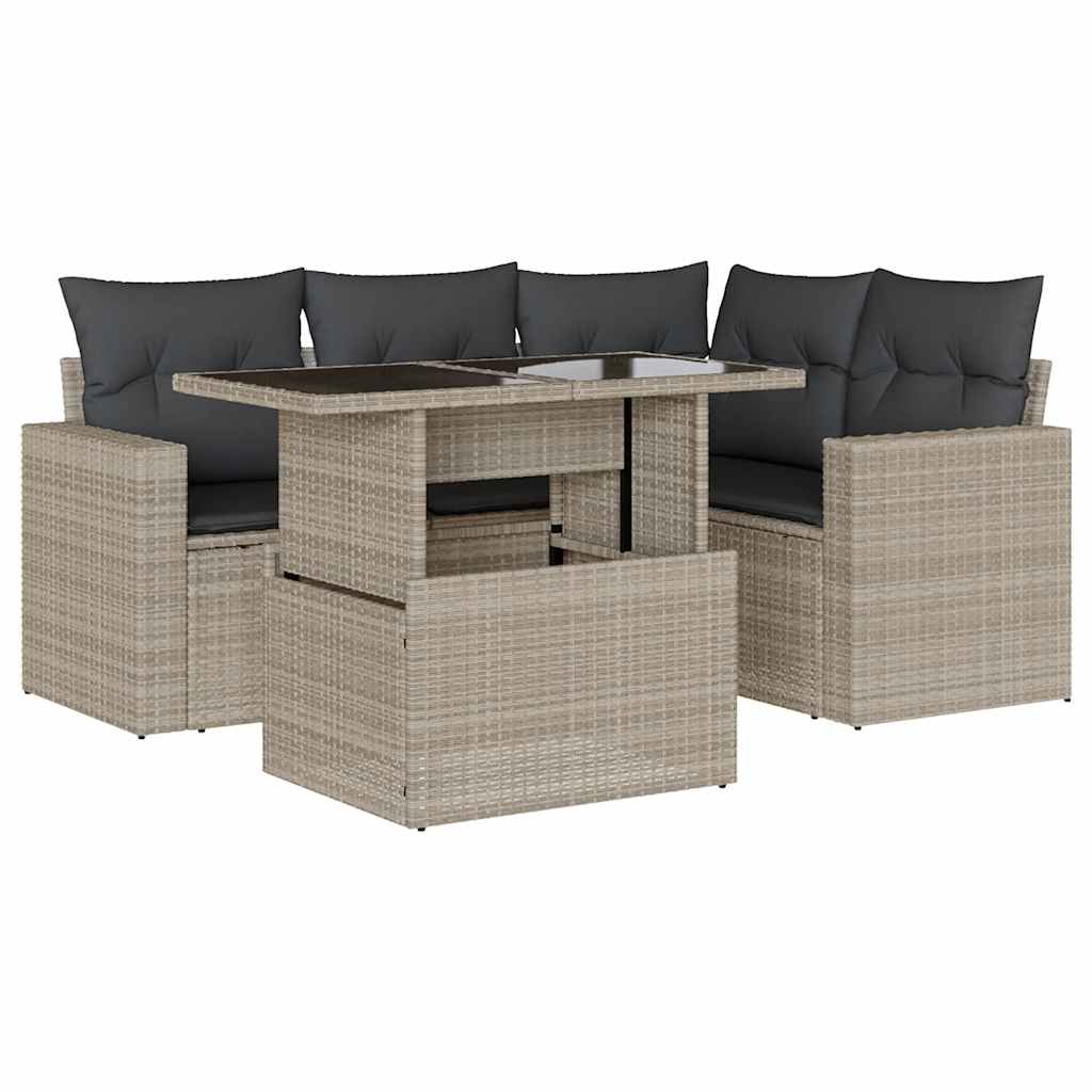 Set Divano da Giardino 5pz con Cuscini Grigio Chiaro Polyrattan - homemem39