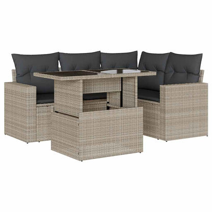 Set Divano da Giardino 5pz con Cuscini Grigio Chiaro Polyrattan - homemem39