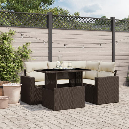 Set Divano da Giardino 5 pz con Cuscini Marrone in Polyrattan - homemem39