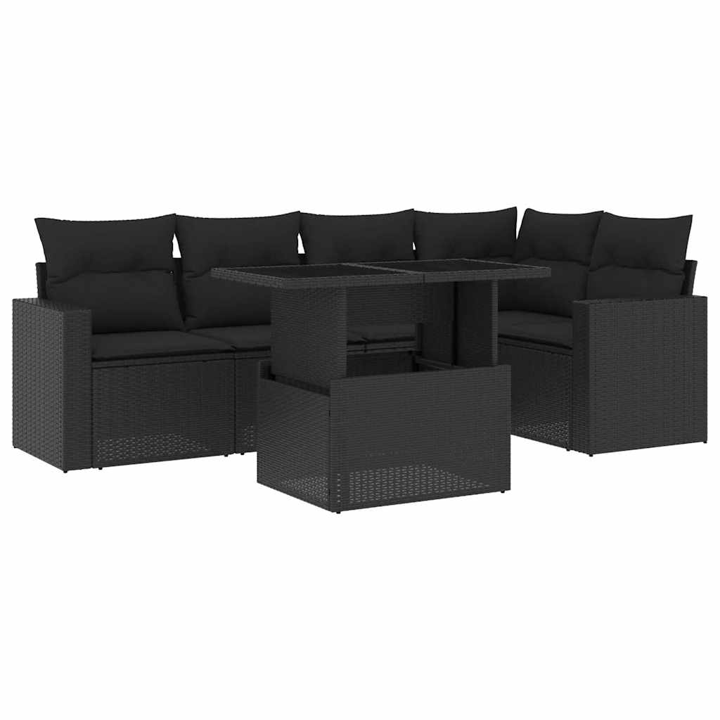 Set Divano da Giardino 6 pz con Cuscini Nero in Polyrattan - homemem39