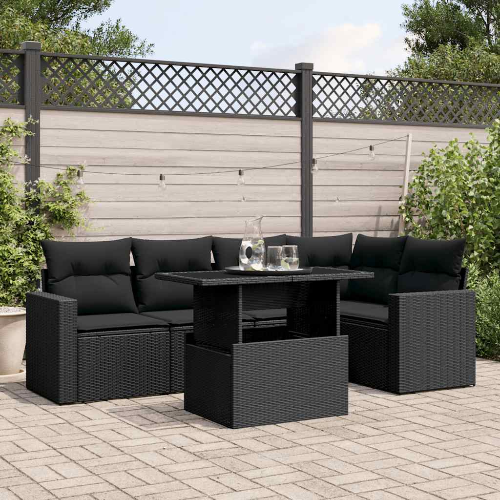 Set Divano da Giardino 6 pz con Cuscini Nero in Polyrattan - homemem39